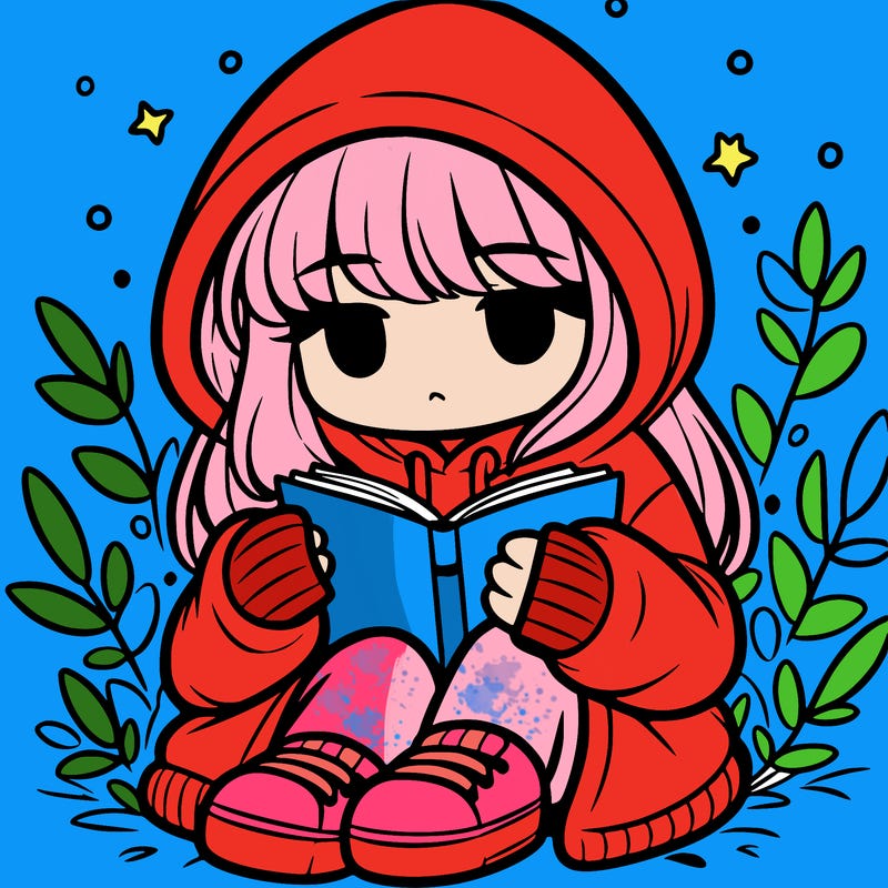 girl in oversized hoodie reading a book