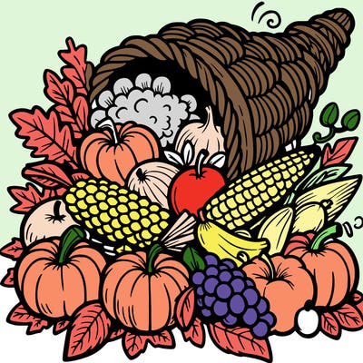 a cornucopia spilling out autumn fruit%2c vegetable