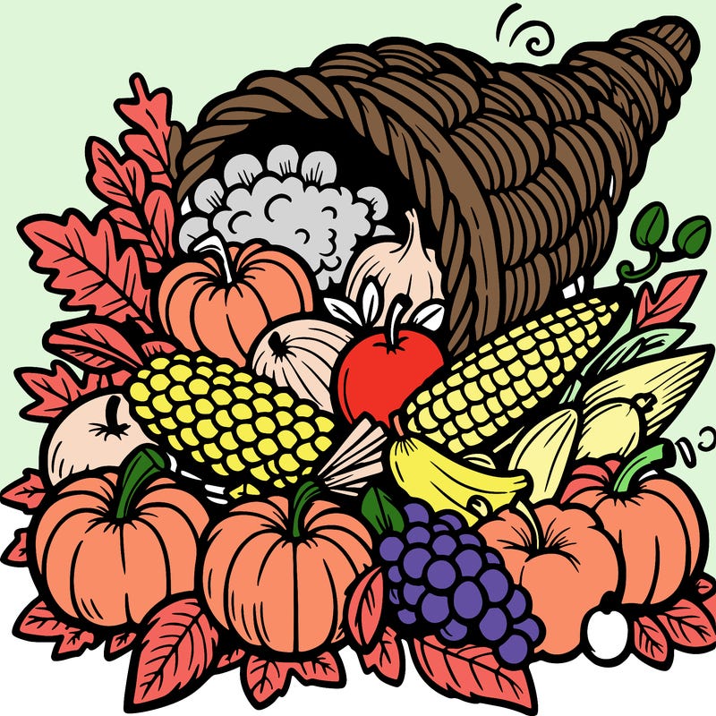 a cornucopia spilling out autumn fruit%2c vegetable