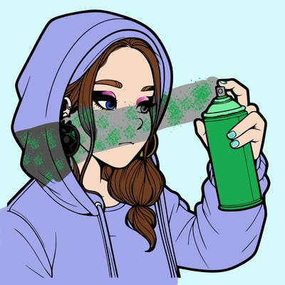 a realistic girl, spray painting
