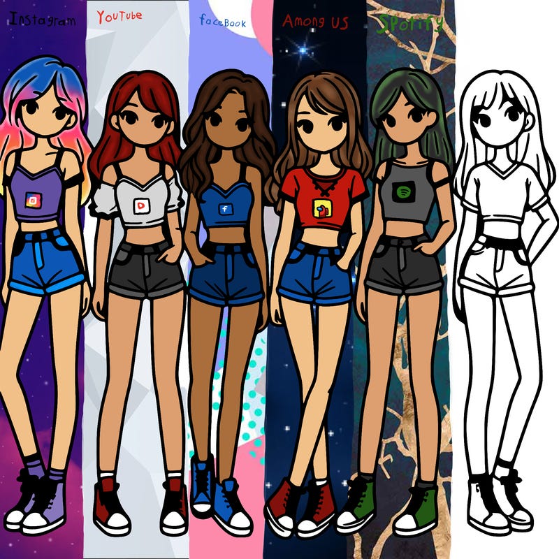 a group of girls wearing crop tops and shorts