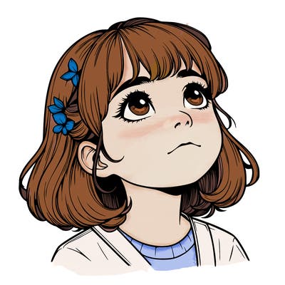 realistic girl looking up