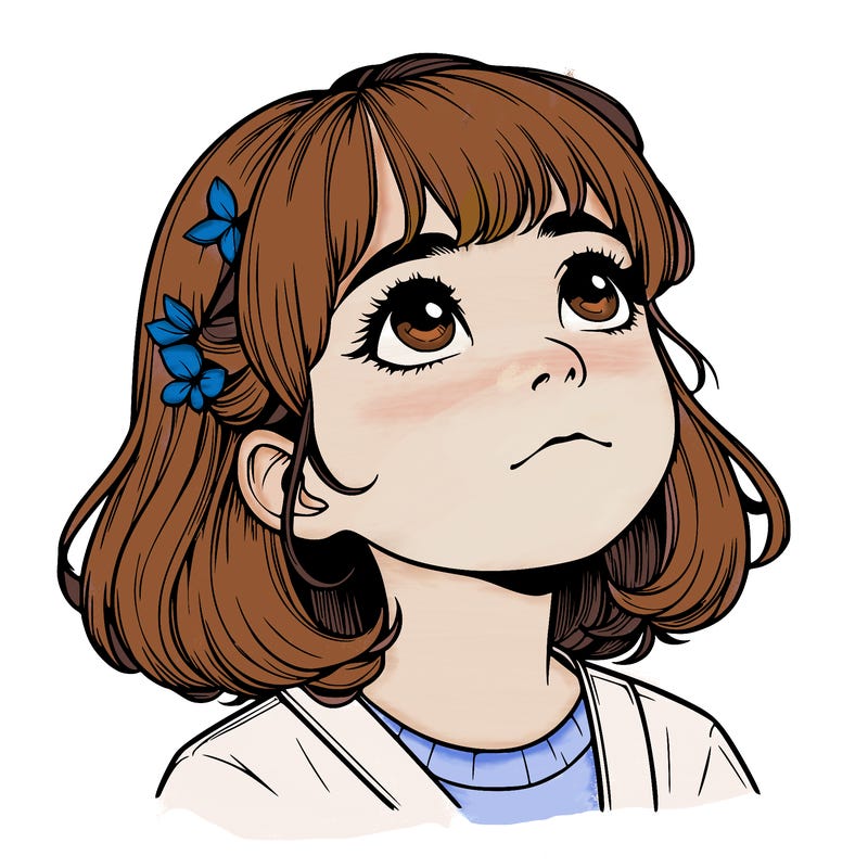 realistic girl looking up