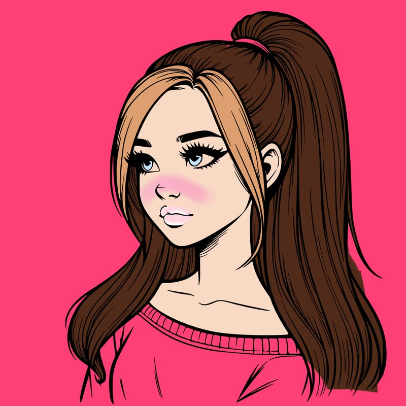 realistic girl with a high ponytail