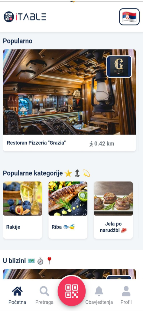 iTable App - iTable app home screen featuring popular local restaurants and food categories