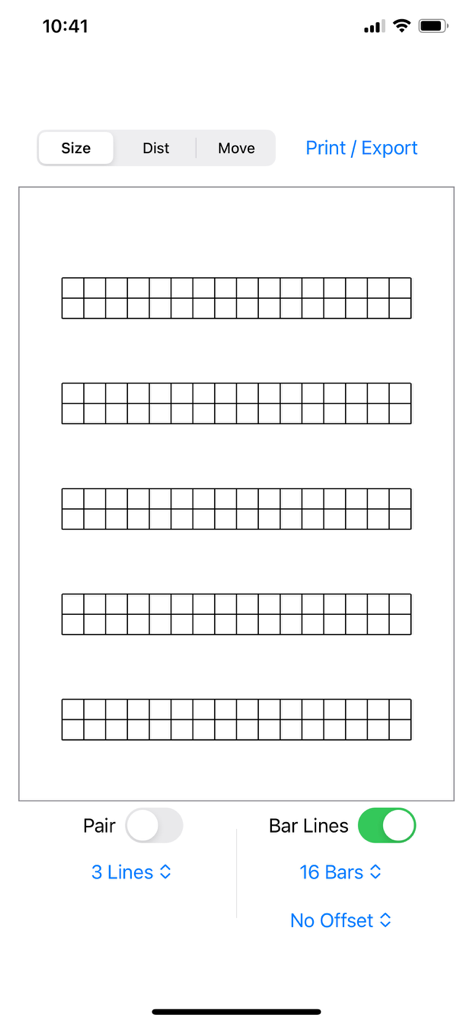 Staff Designer - Interfaz de la aplicación Staff Designer que muestra ajustes de diseño de pentagrama musical personalizado