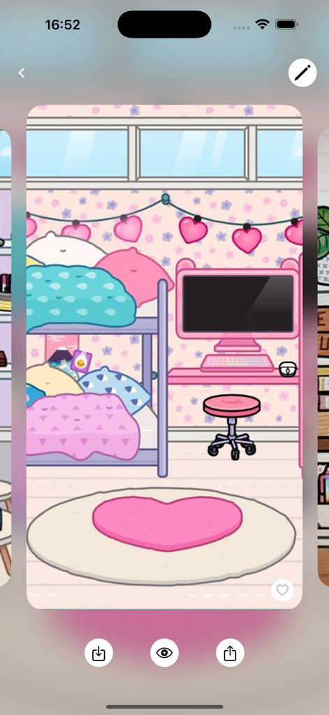 Room design ideas aesthetic - Pink aesthetic Toca Boca room design with a heart rug and bunk bed