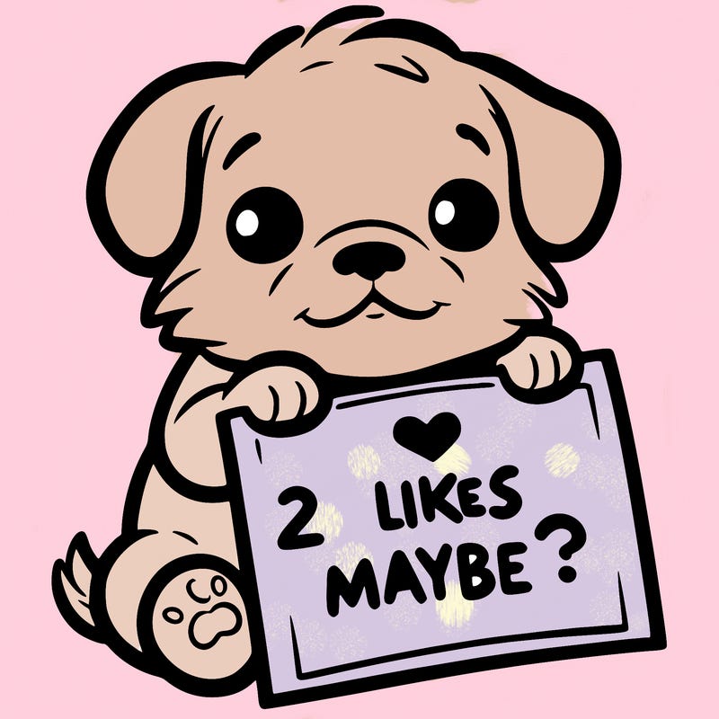 a puppy holding a sign that says 2 likes maybe?