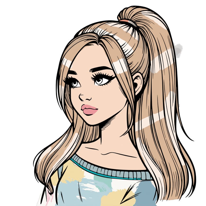realistic girl with a high ponytail