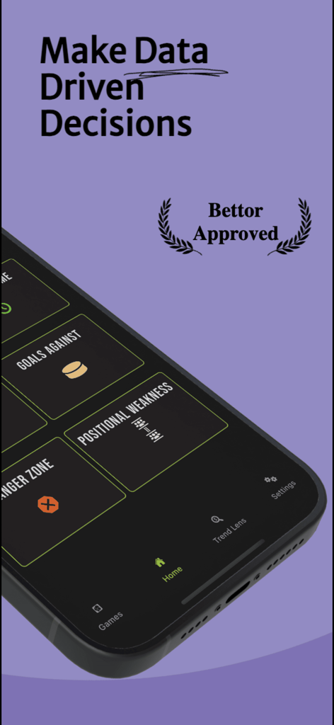 Bet IQ: Smarter Sports Betting - A mobile screen showing the Bet IQ app interface with sports betting analytics for positional weakness and goals against.