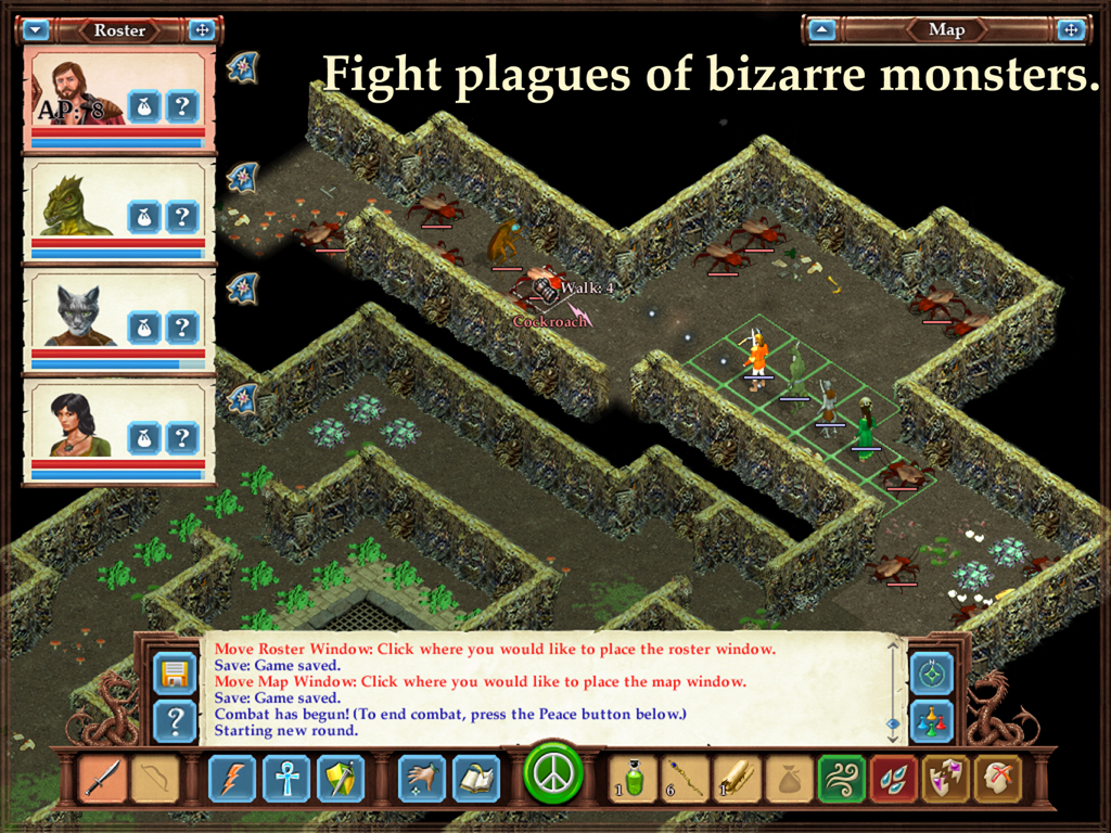 Isometric tactical turn-based combat scene against giant cockroaches in Avernum 3
