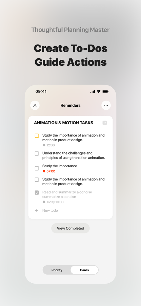 A mobile interface of ideaShell showing an AI-generated checklist of tasks for productive planning