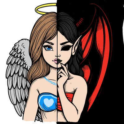 realistic angel half demon