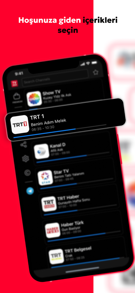 TV İzle: Watch Shows & Films - Interfaccia mobile dell'app TV Izle che mostra una varietà di canali televisivi turchi in diretta