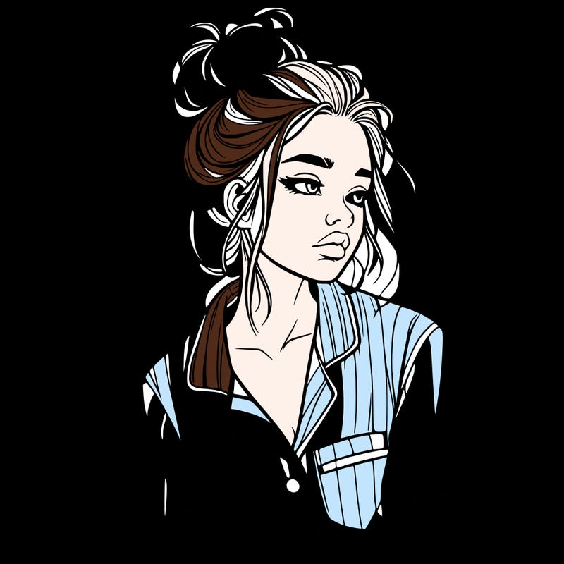 realistic woman with pajamas on and a messy bun
