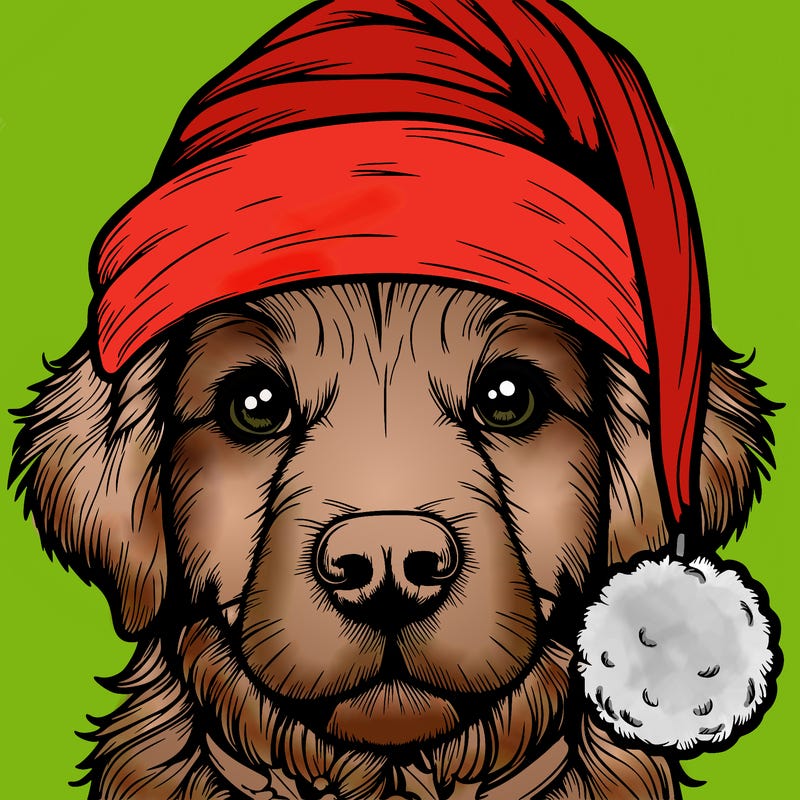 realistic dog with a christmas hat