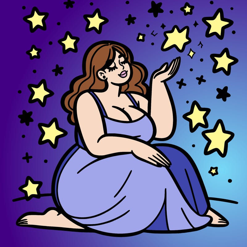 plus size woman looking at stars