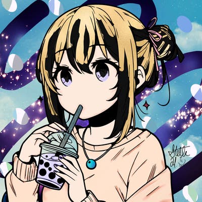 manga character drinking boba