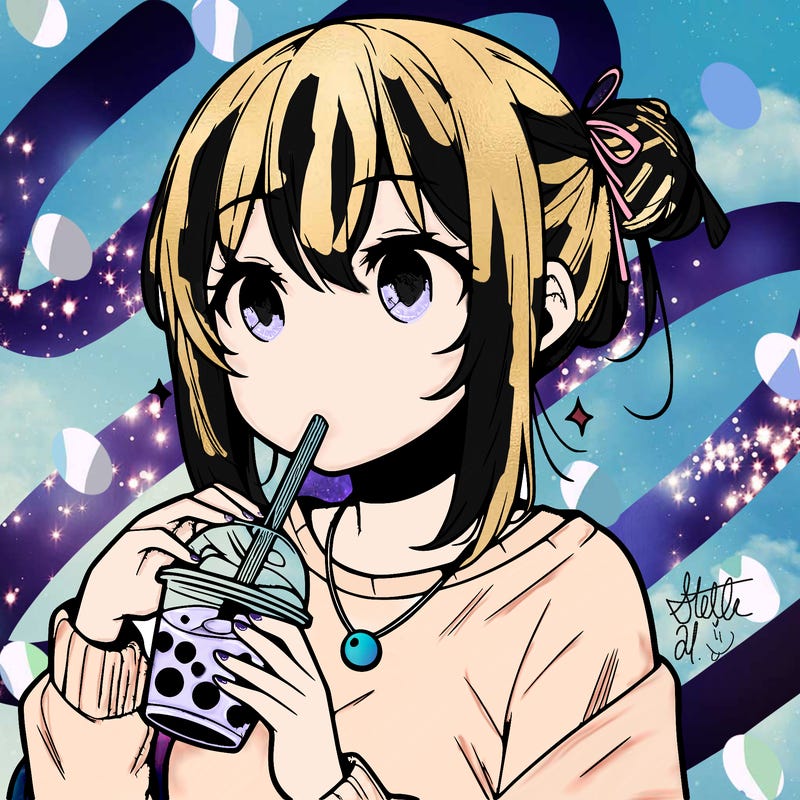 manga character drinking boba