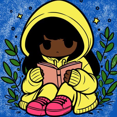 girl in oversized hoodie reading a book