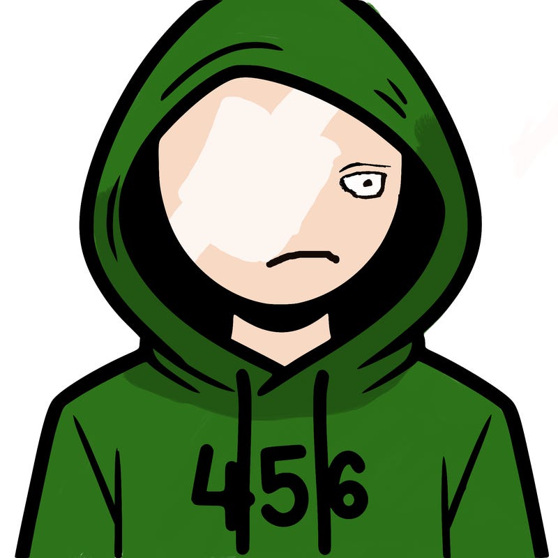 a person with non face waering a hoodie with a 456 symbol