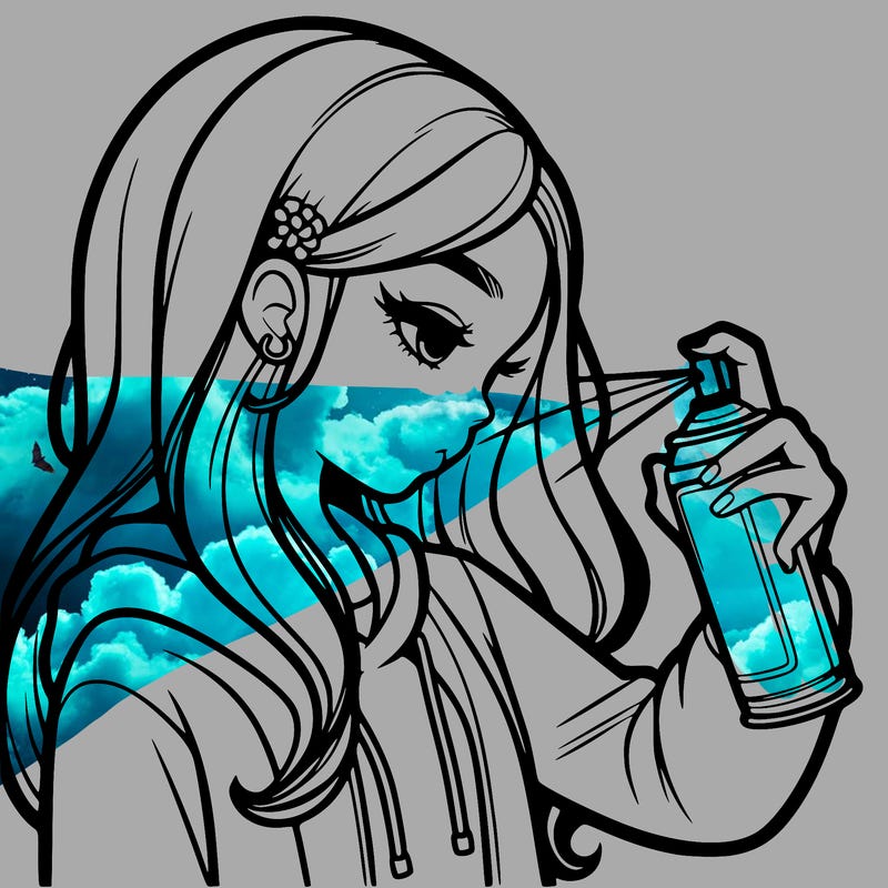 a realistic girl spray painting