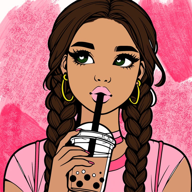 realistic girl with braided hair drinking boba