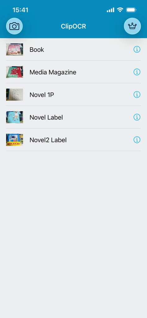 ClipOCR2 - A list of digitized books and magazines within the ClipOCR app interface