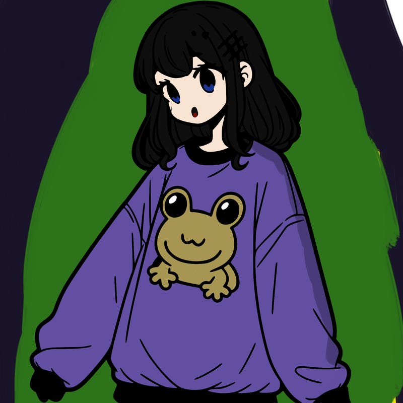 girl wearing frogging sweatshirt