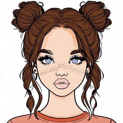 realistic girl with two buns in hair and lips