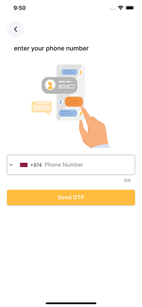 ZADO - Bildschirm zur Eingabe der Telefonnummer und OTP-Verifizierung in der ZADO Shopping-App