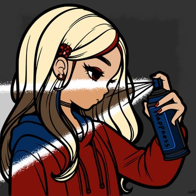 a realistic girl spray painting