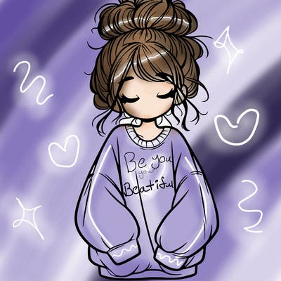 girl with baggy sweatshirt and messy bun