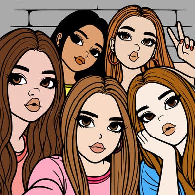 group of teen girls friends y2k up close in a selfie