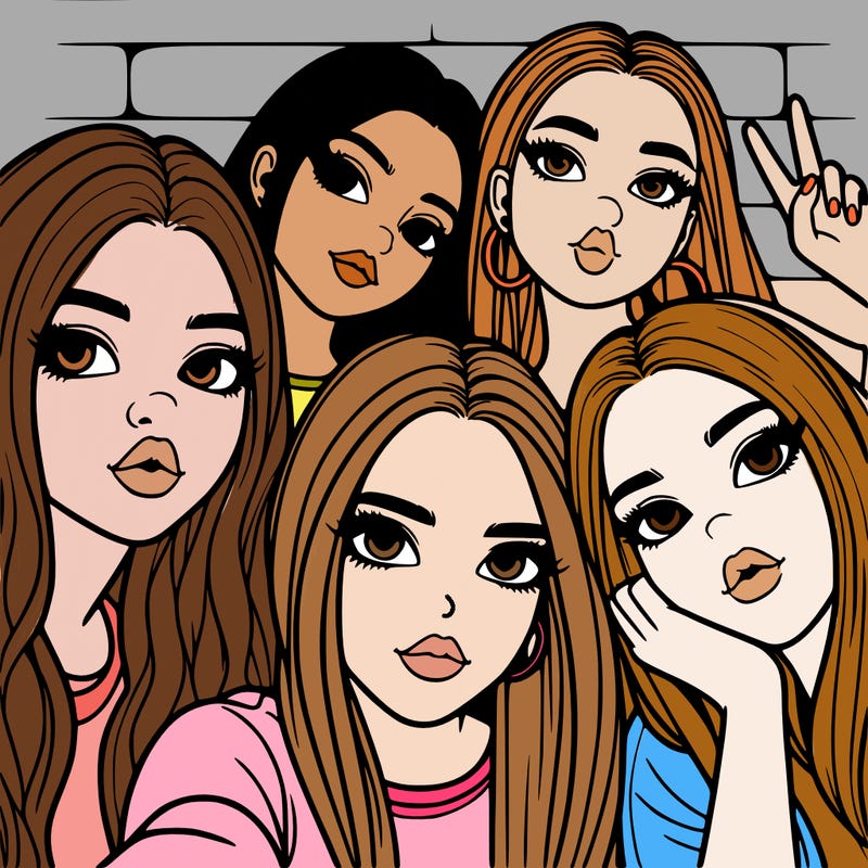 group of teen girls friends y2k up close in a selfie