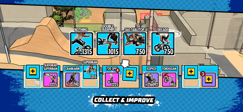 Red Bull Playgrounds - Interface of Red Bull Playgrounds showing collectible BMX trick cards for player progression