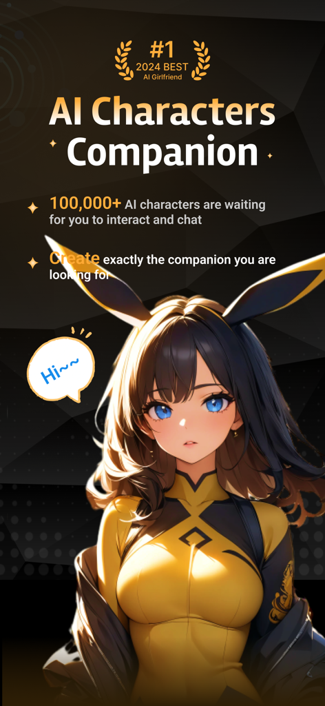 Interface of Lucky AI showing an anime character companion and feature highlights.