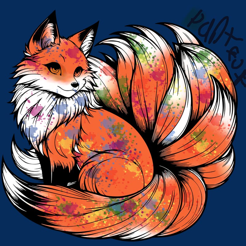 realistic detailed 9 tailed anime fox