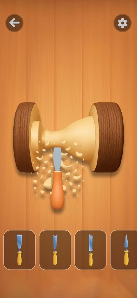 Antistress mini fidget toys - Digital wood carving simulation with various chisel tools and wood shavings