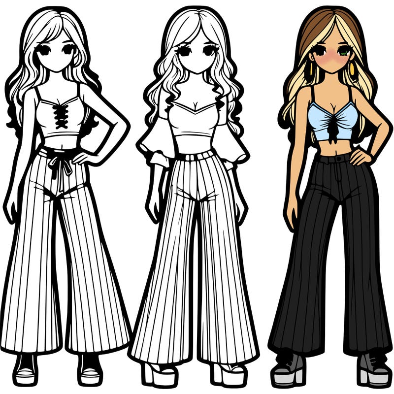 girls with flare pants and crop tops realistic