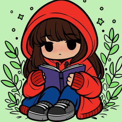 girl in oversized hoodie reading a book