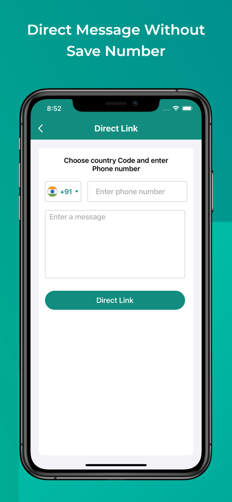 GB Version 2025 - Smartphone screen showing the direct message feature to send WhatsApp messages without saving a contact number