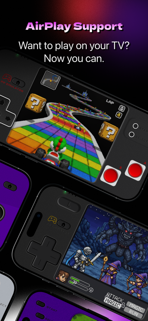 PP EMU - 3DS PSP Game Emulator - El emulador de juegos PP EMU muestra soporte AirPlay para jugar juegos portátiles en una pantalla de TV.