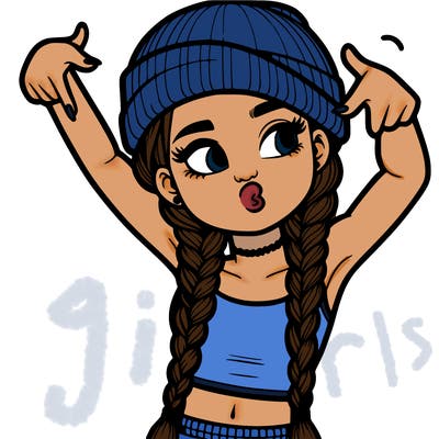 realistic teenage girl with braids and a beanie and crop top doing 🫶🏼