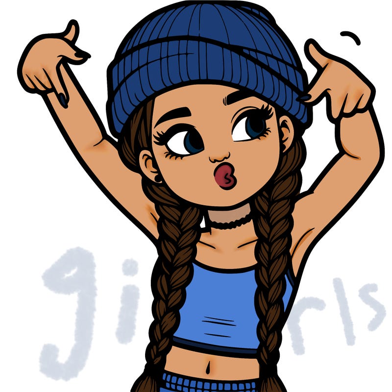 realistic teenage girl with braids and a beanie and crop top doing 🫶🏼