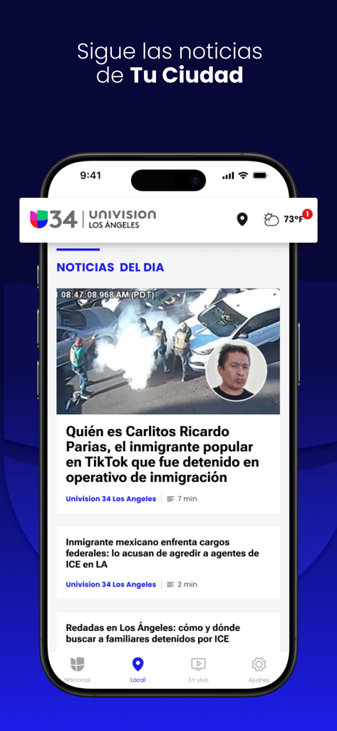 Univision Noticias - Univision Noticias 앱 스크린샷, 로스앤젤레스 지역 스페인어 뉴스 기사 표시