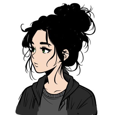 realistic teenage girl with a messy bun