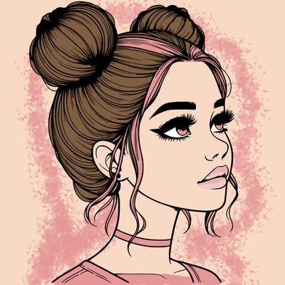 realistic girl with buns on the top of her head