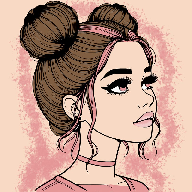 realistic girl with buns on the top of her head