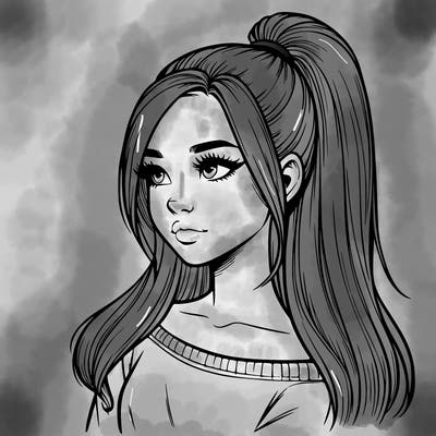 realistic girl with a high ponytail